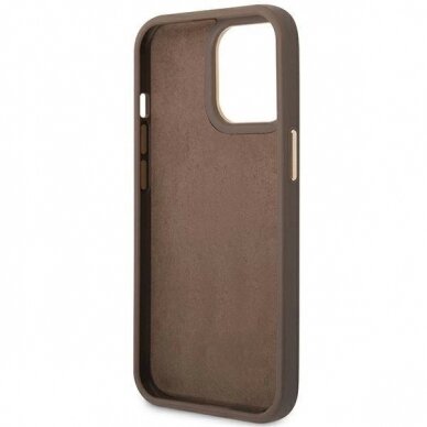 Originalus dėklas Guess GUHCP14LHG4SHW iPhone 14 Pro 6.1 Rudas / Rudas hard case 4G Vintage Gold Logo 6