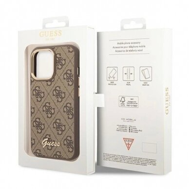 Originalus dėklas Guess GUHCP14LHG4SHW iPhone 14 Pro 6.1 Rudas / Rudas hard case 4G Vintage Gold Logo 7