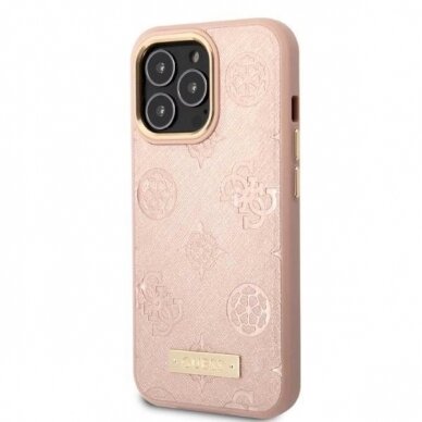 Originalus dėklas Guess GUHMP13LSAPSTP iPhone 13 Pro / 13 6.1  rožinis/rožinis hardcase Peony Logo Plate MagSafe 1