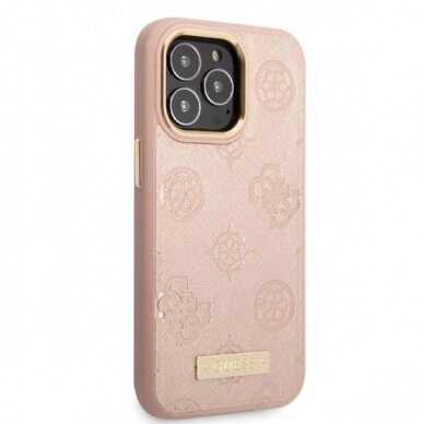 Originalus dėklas Guess GUHMP13LSAPSTP iPhone 13 Pro / 13 6.1  rožinis/rožinis hardcase Peony Logo Plate MagSafe 3