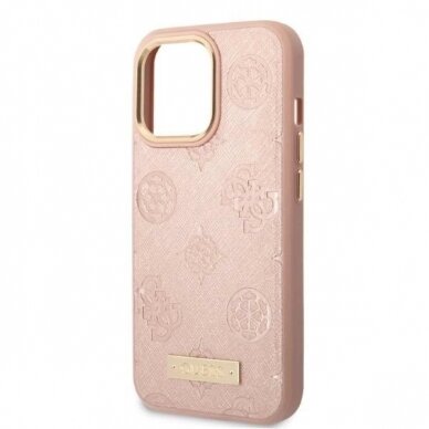 Originalus dėklas Guess GUHMP13LSAPSTP iPhone 13 Pro / 13 6.1  rožinis/rožinis hardcase Peony Logo Plate MagSafe 5