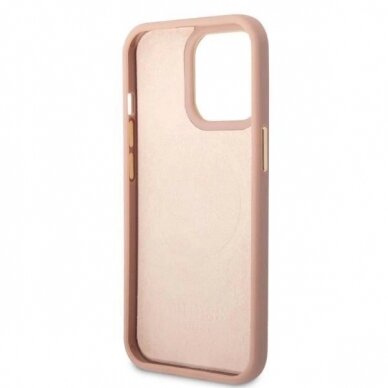 Originalus dėklas Guess GUHMP13LSAPSTP iPhone 13 Pro / 13 6.1  rožinis/rožinis hardcase Peony Logo Plate MagSafe 6