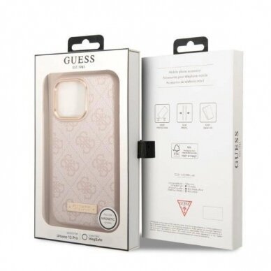 Originalus dėklas Guess GUHMP13LU4GPRP iPhone 13 Pro / 13 6.1 rožinis / rožinis hard case 4G Logo Plate MagSafe 7