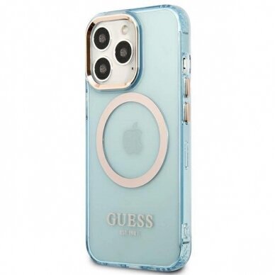 Originalus dėklas Guess GUHMP13XHTCMB iPhone 13 Pro Max 6.7  Mėlynas/Mėlynas hard case Gold Outline Translucent MagSafe 1