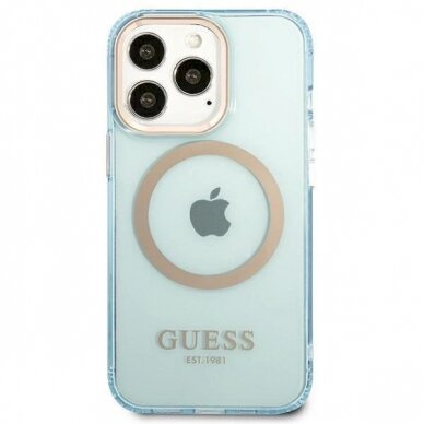 Originalus dėklas Guess GUHMP13XHTCMB iPhone 13 Pro Max 6.7  Mėlynas/Mėlynas hard case Gold Outline Translucent MagSafe 2