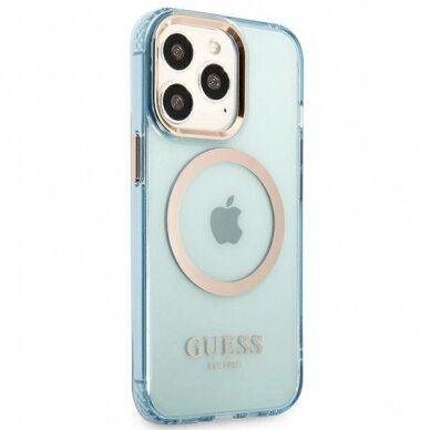 Originalus dėklas Guess GUHMP13XHTCMB iPhone 13 Pro Max 6.7  Mėlynas/Mėlynas hard case Gold Outline Translucent MagSafe 3