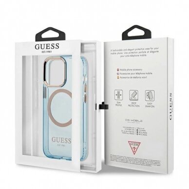 Originalus dėklas Guess GUHMP13XHTCMB iPhone 13 Pro Max 6.7  Mėlynas/Mėlynas hard case Gold Outline Translucent MagSafe 7