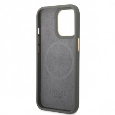 Originalus dėklas Guess GUHMP13XSAPSTG iPhone 13 Pro Max 6.7  Pilkas hardcase Peony Logo Plate MagSafe 6