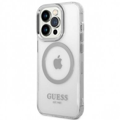 Originalus dėklas Guess GUHMP14XHTRMS iPhone 14 Pro Max 6.7  sidabrinis hard case Metal Outline Magsafe 1