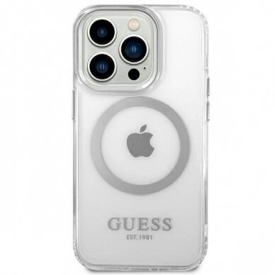 Originalus dėklas Guess GUHMP14XHTRMS iPhone 14 Pro Max 6.7  sidabrinis hard case Metal Outline Magsafe 2