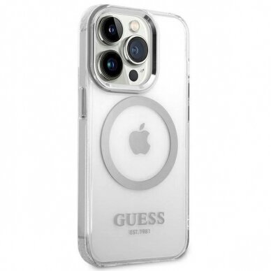 Originalus dėklas Guess GUHMP14XHTRMS iPhone 14 Pro Max 6.7  sidabrinis hard case Metal Outline Magsafe 3