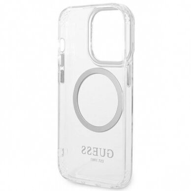 Originalus dėklas Guess GUHMP14XHTRMS iPhone 14 Pro Max 6.7  sidabrinis hard case Metal Outline Magsafe 6