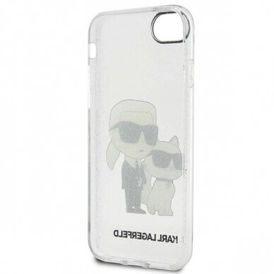 Originalus dėklas Karl Lagerfeld KLHCI8HNKCTGT iPhone 7/8/ SE 2020 / SE 2022 Permatomas hardcase Gliter Karl&amp Choupette 3