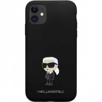 Originalus dėklas Karl Lagerfeld KLHCN61SMHKNPK case skirta iPhone 11 / Xr - Juodas Silicone Ikonik Metal Pin 2