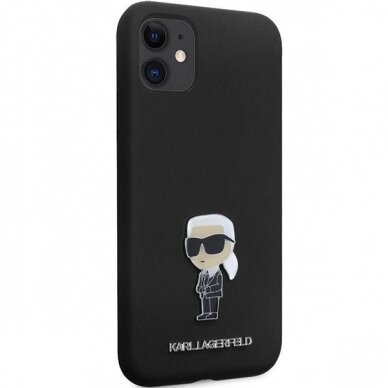 Originalus dėklas Karl Lagerfeld KLHCN61SMHKNPK case skirta iPhone 11 / Xr - Juodas Silicone Ikonik Metal Pin 3