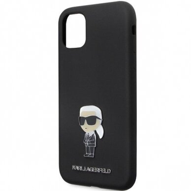 Originalus dėklas Karl Lagerfeld KLHCN61SMHKNPK case skirta iPhone 11 / Xr - Juodas Silicone Ikonik Metal Pin 5