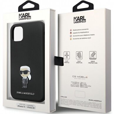 Originalus dėklas Karl Lagerfeld KLHCN61SMHKNPK case skirta iPhone 11 / Xr - Juodas Silicone Ikonik Metal Pin 7