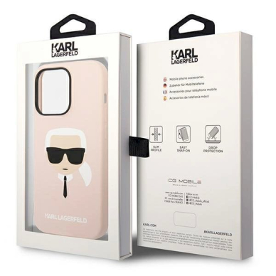 Originalus dėklas Karl Lagerfeld KLHCP14LSLKHLP iPhone 14 Pro 6.1 hardcase rožinis / rožinis Silikoninis Karl`s Head 7