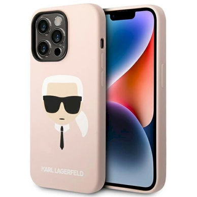 Originalus dėklas Karl Lagerfeld KLHCP14LSLKHLP iPhone 14 Pro 6.1 hardcase rožinis / rožinis Silikoninis Karl`s Head