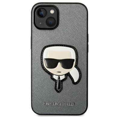 Originalus dėklas Karl Lagerfeld KLHCP14SSAPKHG iPhone 14 6,1" Sidabrinis hardcase Saffiano Karl's Head Patch 2