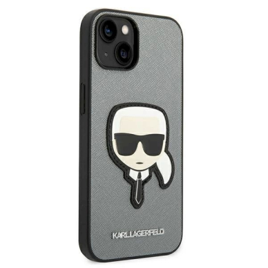 Originalus dėklas Karl Lagerfeld KLHCP14SSAPKHG iPhone 14 6,1" Sidabrinis hardcase Saffiano Karl's Head Patch 3
