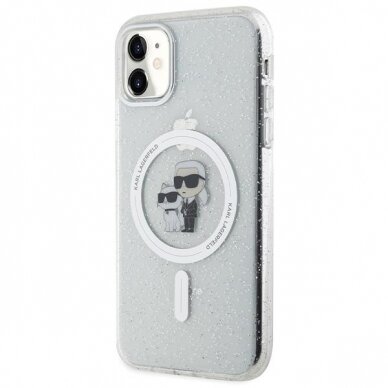 Originalus dėklas Karl Lagerfeld KLHMN61HGKCNOT case skirta iPhone 11 / Xr - Permatomas hardcase Karl&amp Choupette Glitter MagSafe 1