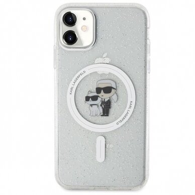 Originalus dėklas Karl Lagerfeld KLHMN61HGKCNOT case skirta iPhone 11 / Xr - Permatomas hardcase Karl&amp Choupette Glitter MagSafe 2