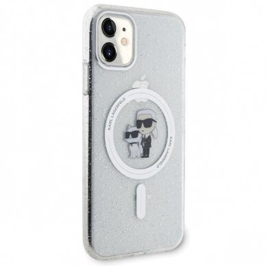 Originalus dėklas Karl Lagerfeld KLHMN61HGKCNOT case skirta iPhone 11 / Xr - Permatomas hardcase Karl&amp Choupette Glitter MagSafe 3