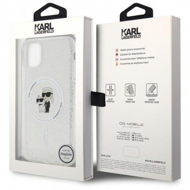 Originalus dėklas Karl Lagerfeld KLHMN61HGKCNOT case skirta iPhone 11 / Xr - Permatomas hardcase Karl&amp Choupette Glitter MagSafe 7