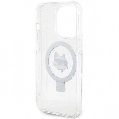 Originalus dėklas Karl Lagerfeld KLHMP15XHMRSCHH iPhone 15 Pro Max 6.7  Baltas/Baltas hardcase Ring Stand Choupette Head MagSafe 6