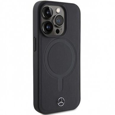 Originalus dėklas Mercedes Smooth Leather MagSafe case skirta iPhone 15 Pro Max - Juodas 3