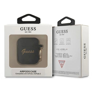Originalus Guess dėklas GUA2SSSK AirPods cover Juodas/Juodas Silikoninis Vintage Script 2