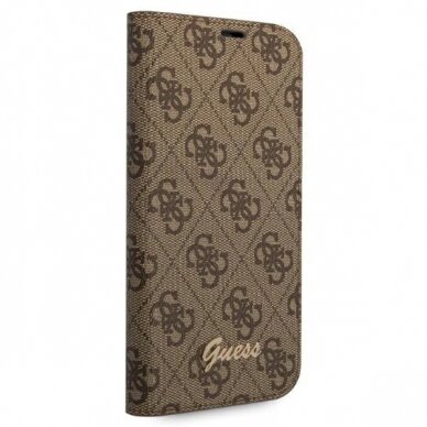 Originalus Guess dėklas GUBKP14SHG4SHW iPhone 14 6.1 Rudas / Rudas book 4G Vintage Auksinis Logo 4