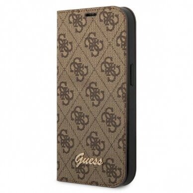 Originalus Guess dėklas GUBKP14SHG4SHW iPhone 14 6.1 Rudas / Rudas book 4G Vintage Auksinis Logo