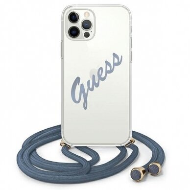 Originalus Guess dėklas GUHCP12MCRTVSBL iPhone 12 / 12 Pro mėlynas Script Vintage