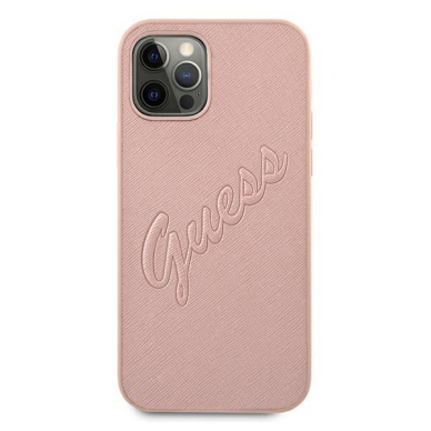 Originalus Guess dėklas GUHCP12MRSAVSRG iPhone 12/12 Pro 6.1 Rožinis Saffiano Vintage Script 2