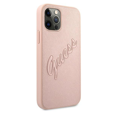 Originalus Guess dėklas GUHCP12MRSAVSRG iPhone 12/12 Pro 6.1 Rožinis Saffiano Vintage Script 3