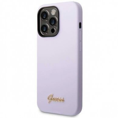 Originalus Guess dėklas GUHCP14XSLSMU iPhone 14 Pro Max 6.7&quot; Violetinis/Violetinis hard case Silicone Vintage Auksinis Logo 1