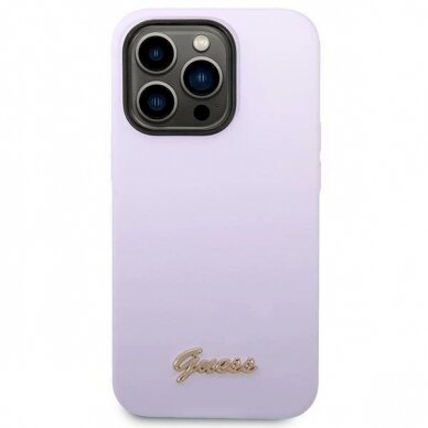 Originalus Guess dėklas GUHCP14XSLSMU iPhone 14 Pro Max 6.7&quot; Violetinis/Violetinis hard case Silicone Vintage Auksinis Logo 2