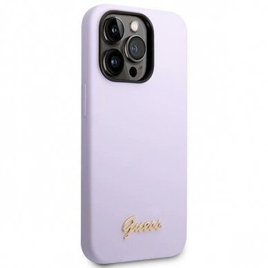 Originalus Guess dėklas GUHCP14XSLSMU iPhone 14 Pro Max 6.7&quot; Violetinis/Violetinis hard case Silicone Vintage Auksinis Logo 3