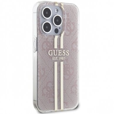 Originalus Guess dėklas IML 4G Auksinis StripeiPhone 14 Pro Max - Rožinis 3