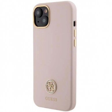 Originalus Guess dėklas Silicone Logo Strass 4G Case for iPhone 15 Plus / 14 Plus - Light Rožinis 1