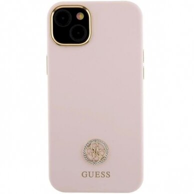 Originalus Guess dėklas Silicone Logo Strass 4G Case for iPhone 15 Plus / 14 Plus - Light Rožinis 2