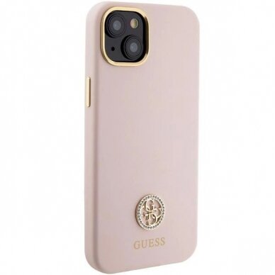 Originalus Guess dėklas Silicone Logo Strass 4G Case for iPhone 15 Plus / 14 Plus - Light Rožinis 3