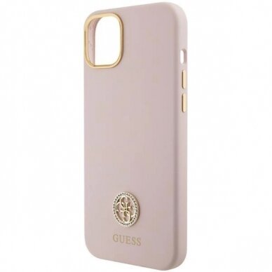Originalus Guess dėklas Silicone Logo Strass 4G Case for iPhone 15 Plus / 14 Plus - Light Rožinis 4