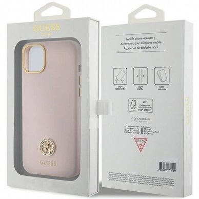 Originalus Guess dėklas Silicone Logo Strass 4G Case for iPhone 15 Plus / 14 Plus - Light Rožinis 7