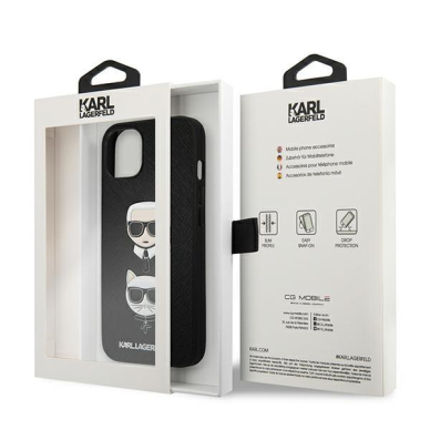 Oriignalus Karl Lagerfeld dėklas KLHCP13SSAKICKCBK iPhone 13 mini 5,4" Juodas Saffiano Karl & Choupette 7
