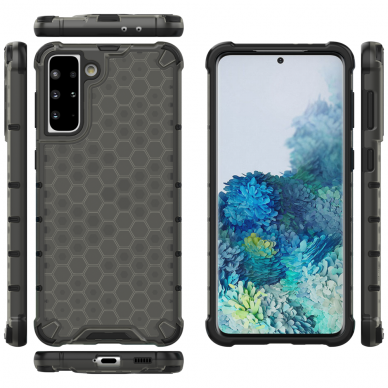 Plastikinis dėklas Honeycomb Case Samsung Galaxy S21+ 5G (S21 Plus 5G) Juodas 1