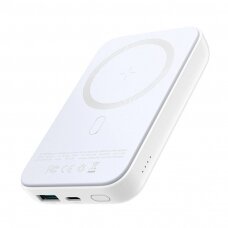 Akcija! Power Bank Joyroom 10000mAh 20W Quick Charge 15W Magnetic Wireless Qi MagSafe Baltas (JR-W020)