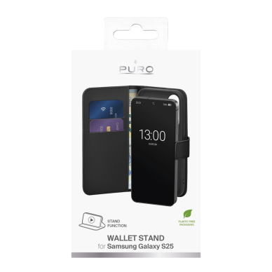 Puro Booklet dėklas su atverčiamu dangteliu ir pinigine Samsung Galaxy S25 - juodas 3
